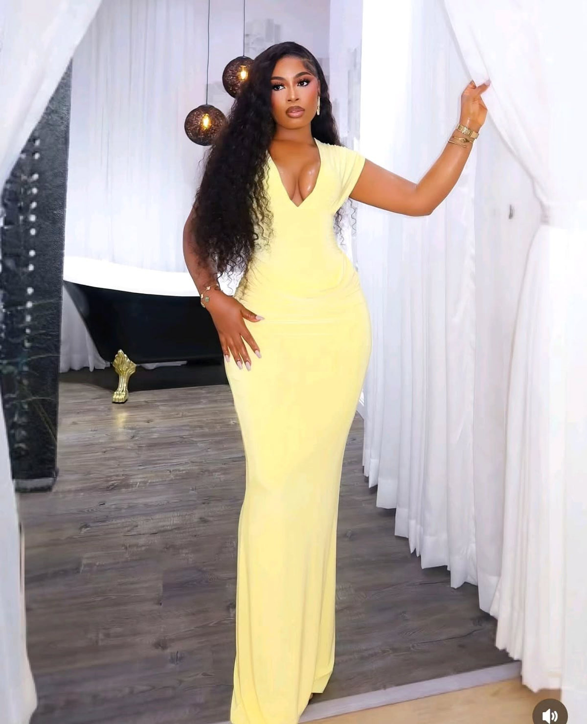Butter Glow Plunge Maxi Dress
