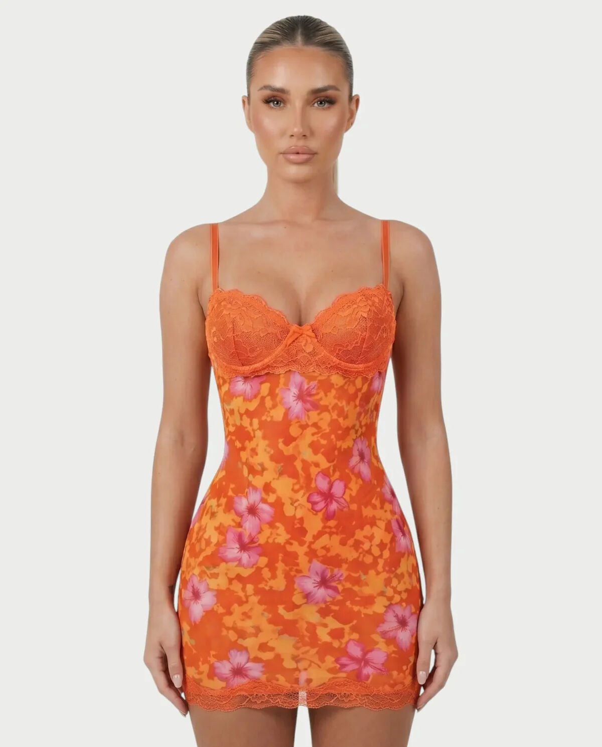 Sunset Bloom Lace Slip Dress