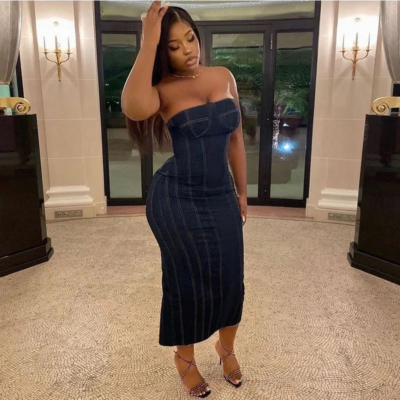 Denim boobtube dress