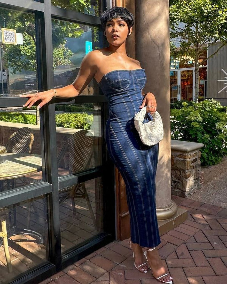 Denim boobtube dress