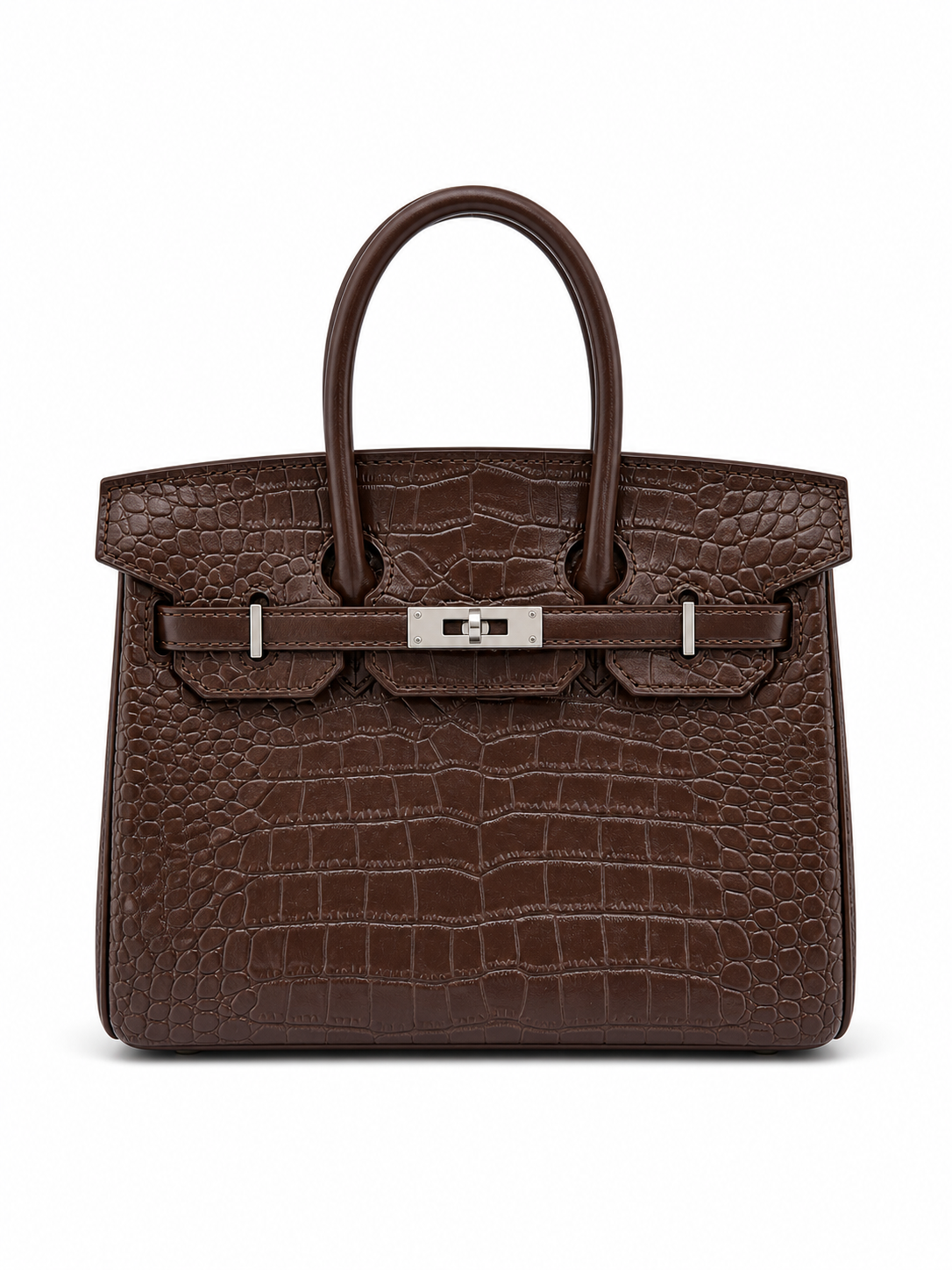 Chocolate Croc Luxe Top Handle Bag