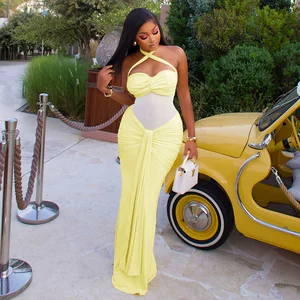 Sunbeam Goddess Cut-Out Maxi Dress – Yellow Halter Bodycon Dress