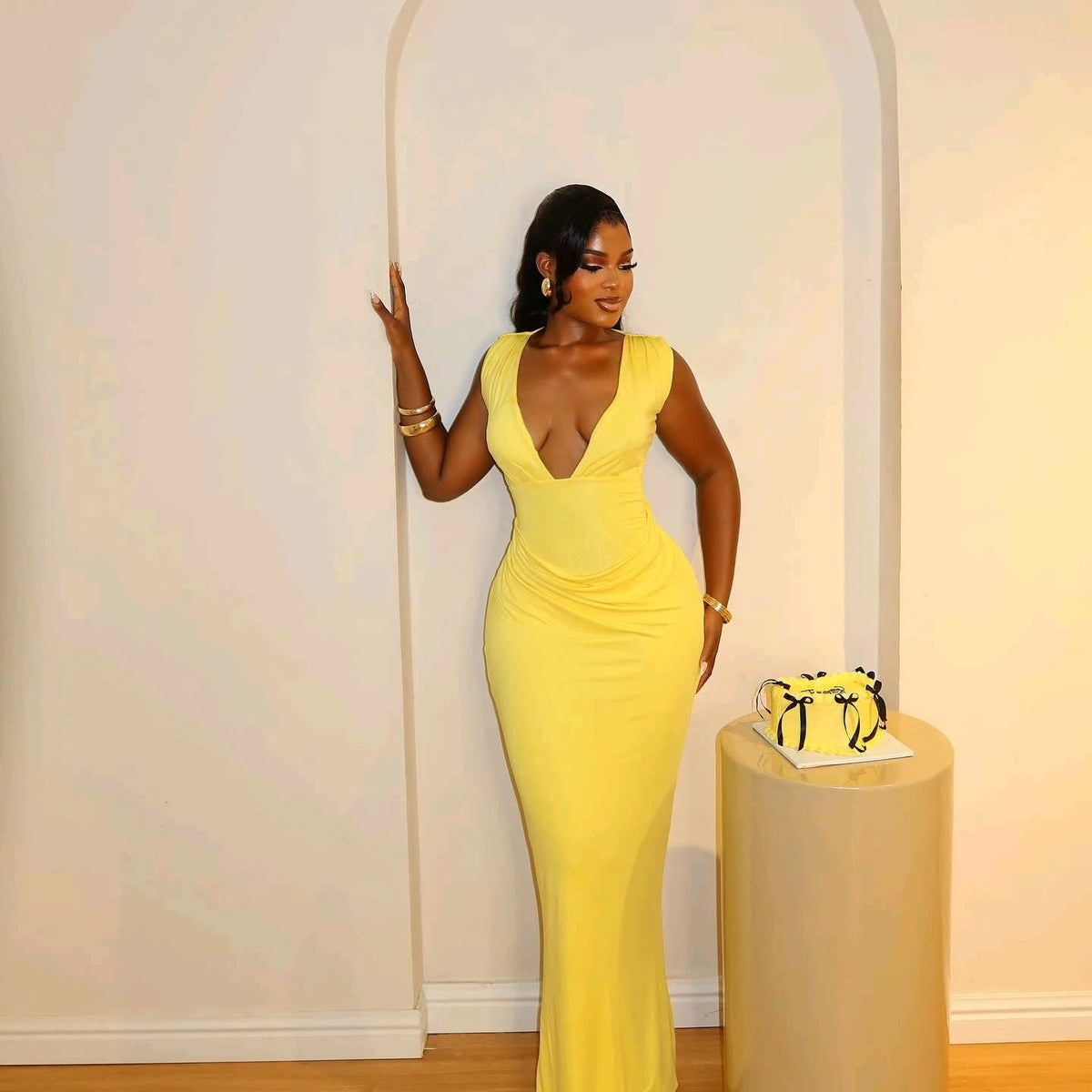 Butter Glow Plunge Maxi Dress