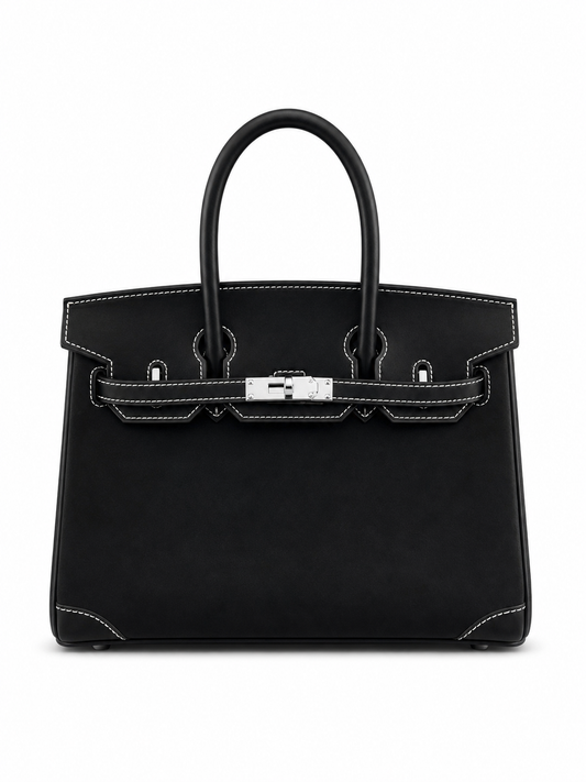 Noir Croc Luxe Top Handle Bag
