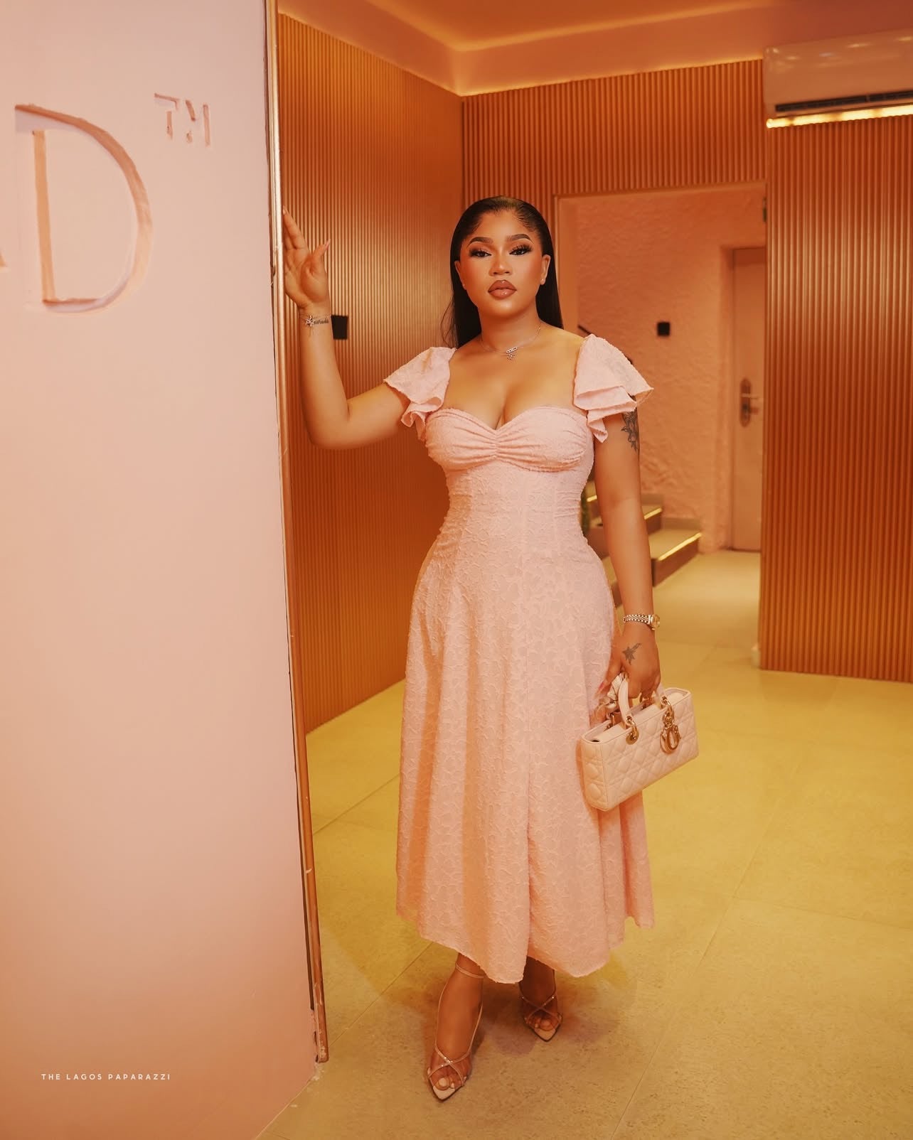 Blush Pink Lace Sweetheart Midi