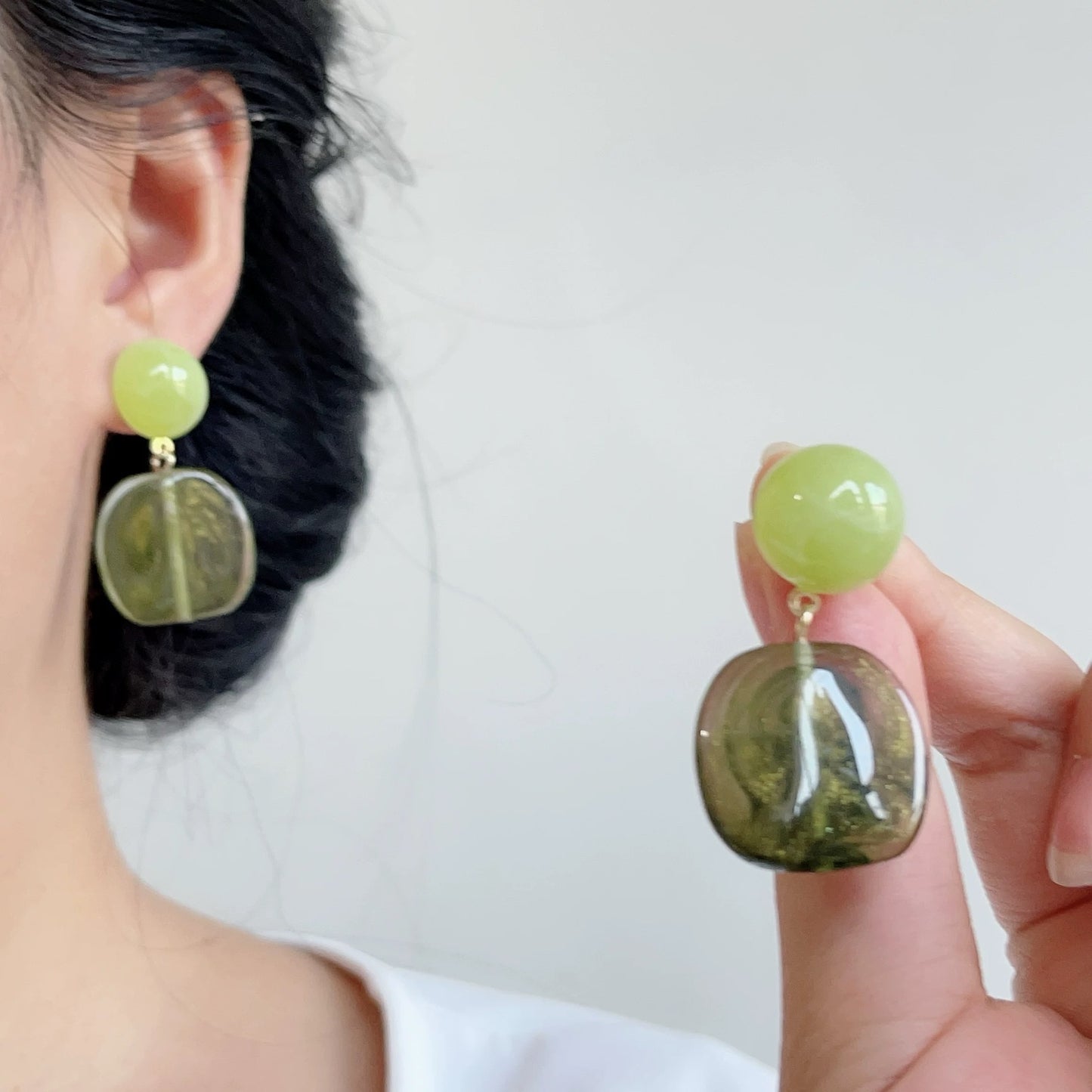 Olive Glow Drop Earrings