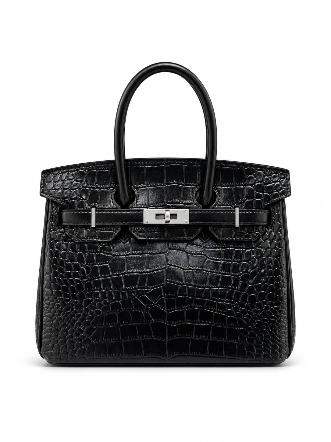 Jet Black Croc Luxe Top Handle Bag