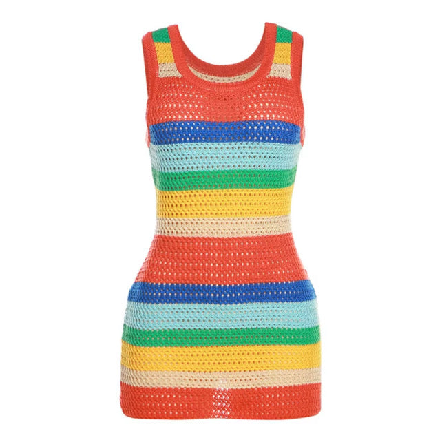 Multicoloured crochet mini dress