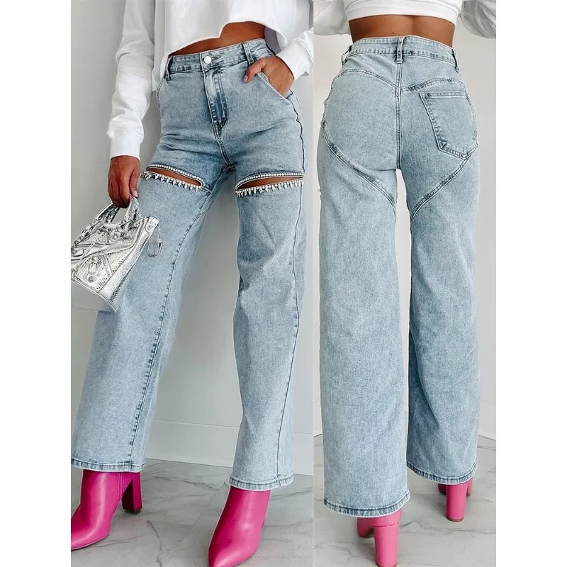 Cut out bedazzled Jeans