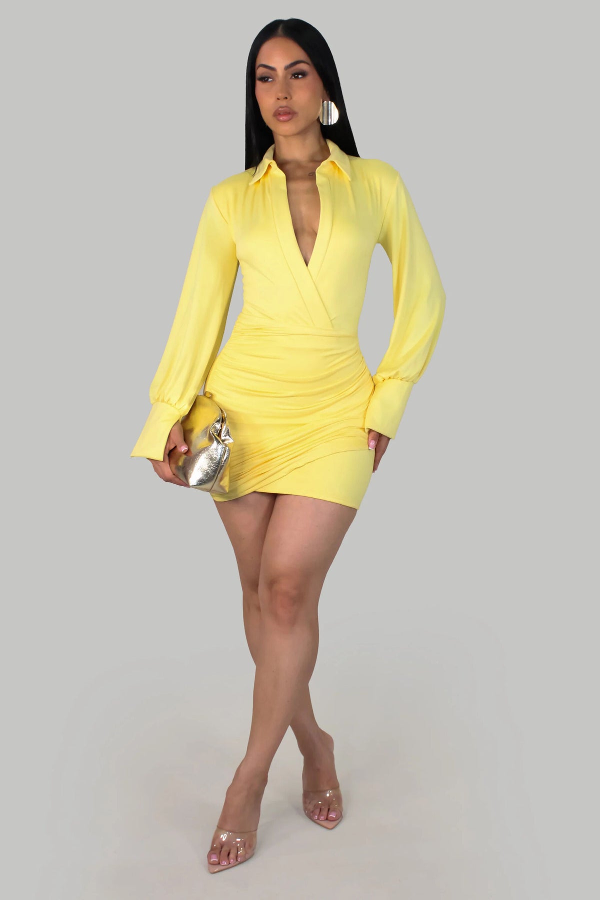 Lemon Nights Draped Shirt Dress