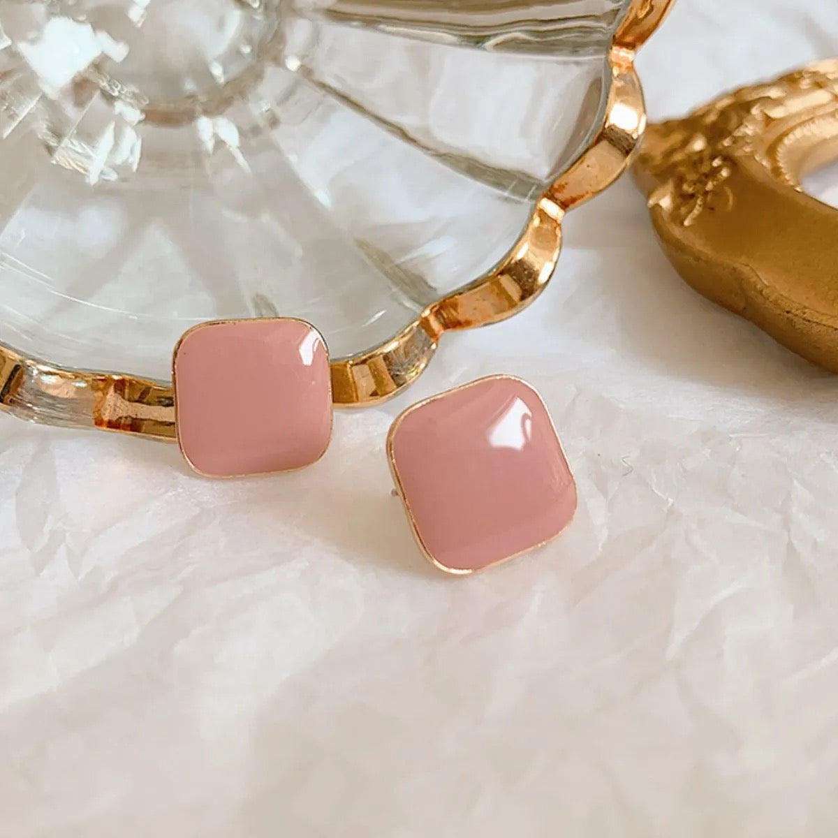 Blush Square Enamel Studs