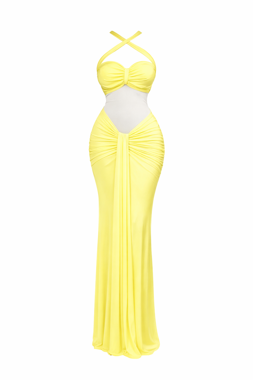 Sunbeam Goddess Cut-Out Maxi Dress – Yellow Halter Bodycon Dress