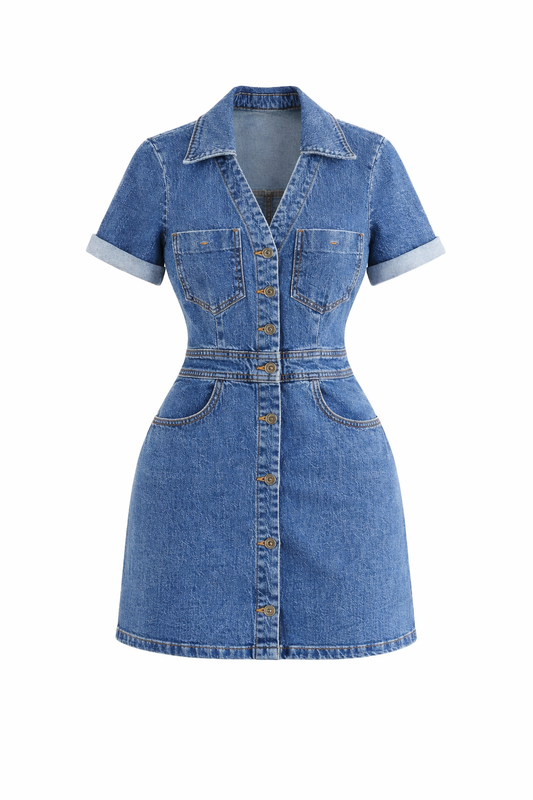Retro Denim Button Dress