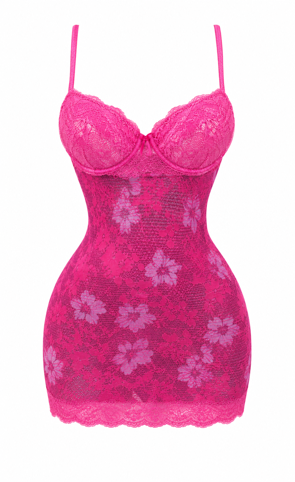 Hot Pink Blossom Lace Mini Dress