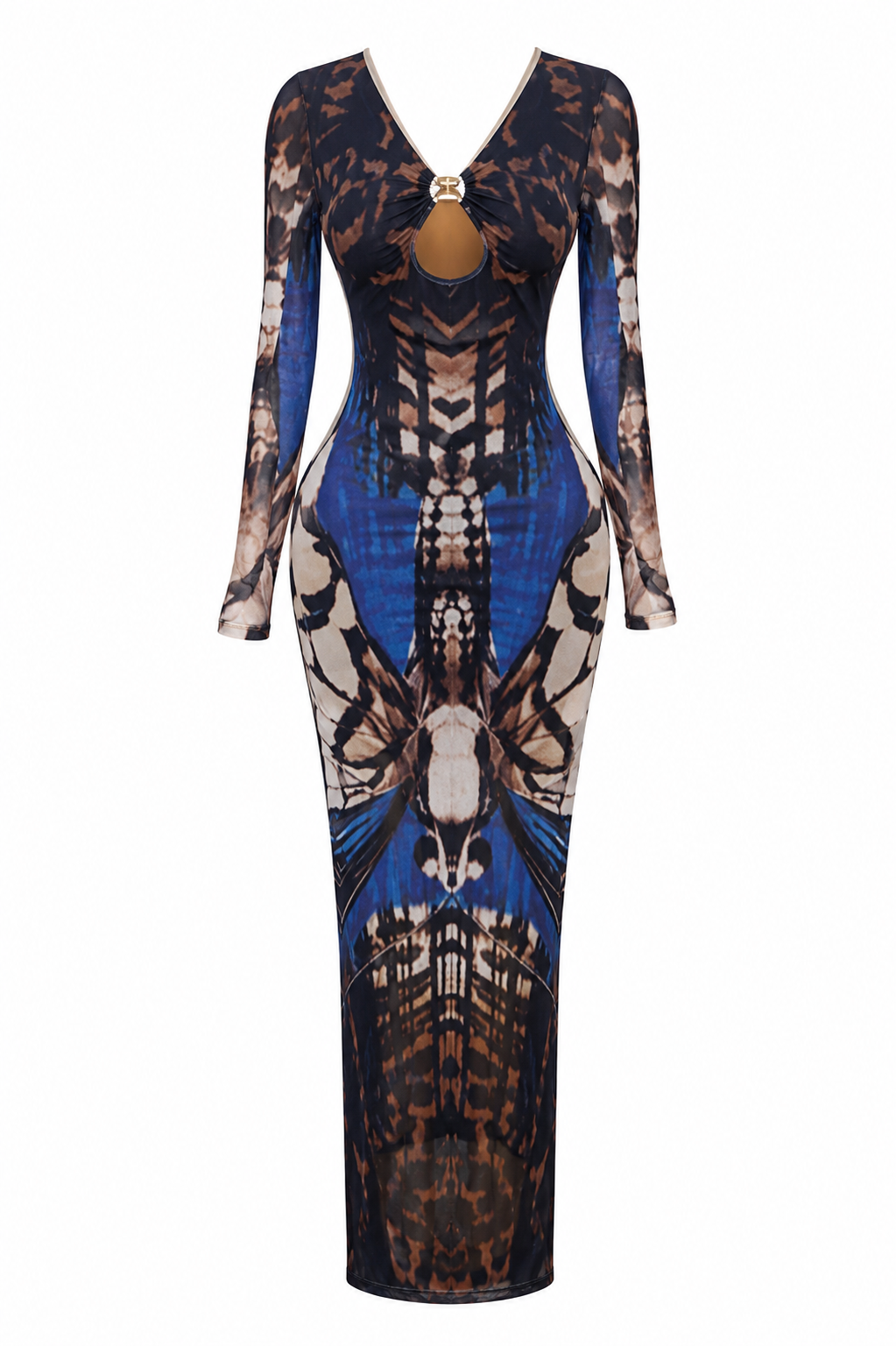 Blue Butterfly Mesh Maxi Dress