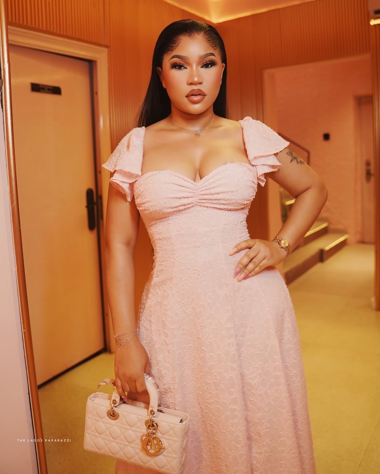 Blush Pink Lace Sweetheart Midi