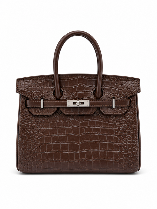 Chocolate Croc Luxe Top Handle Bag