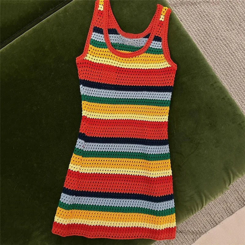 Multicoloured crochet mini dress