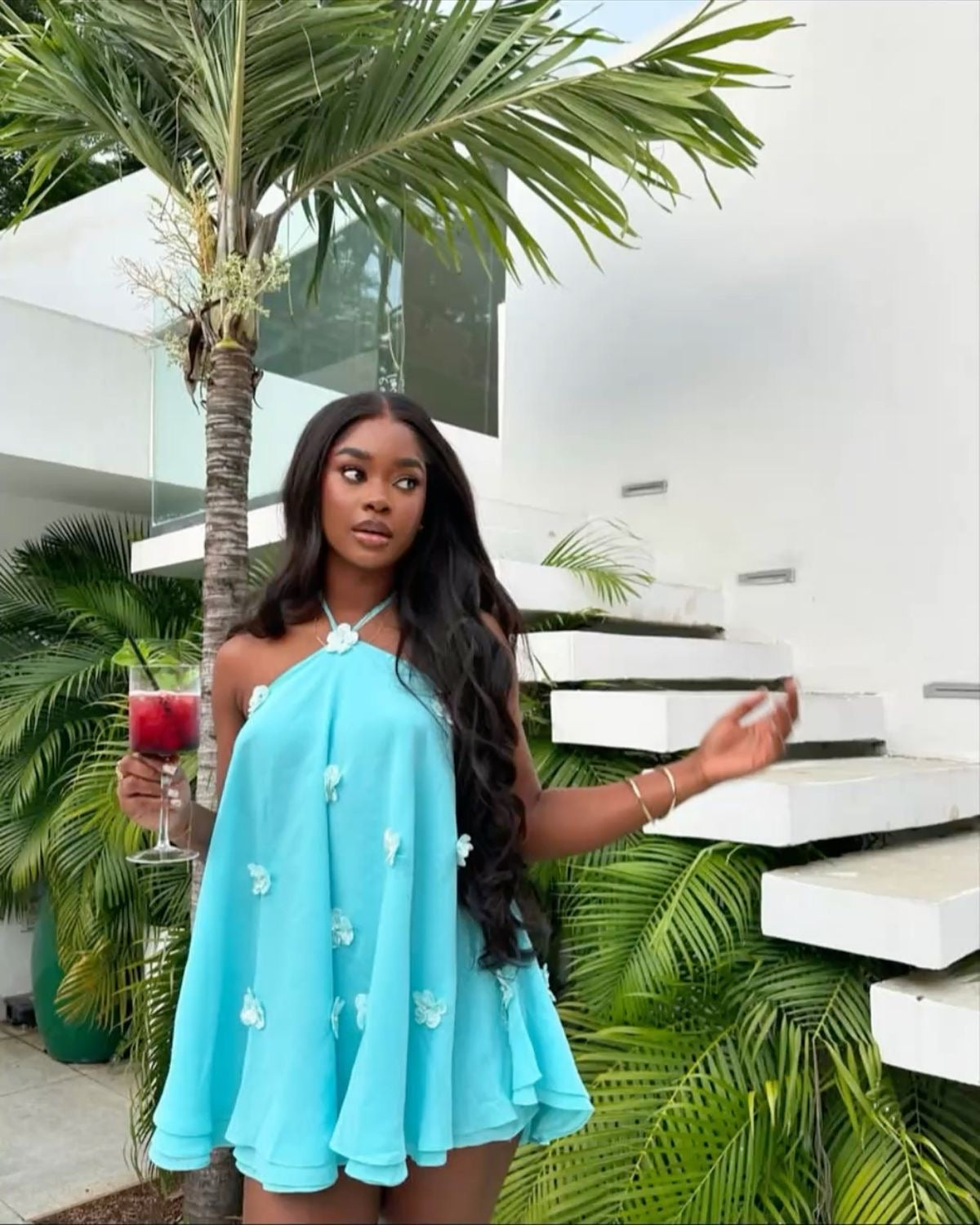 Aqua Petal Swing Dress