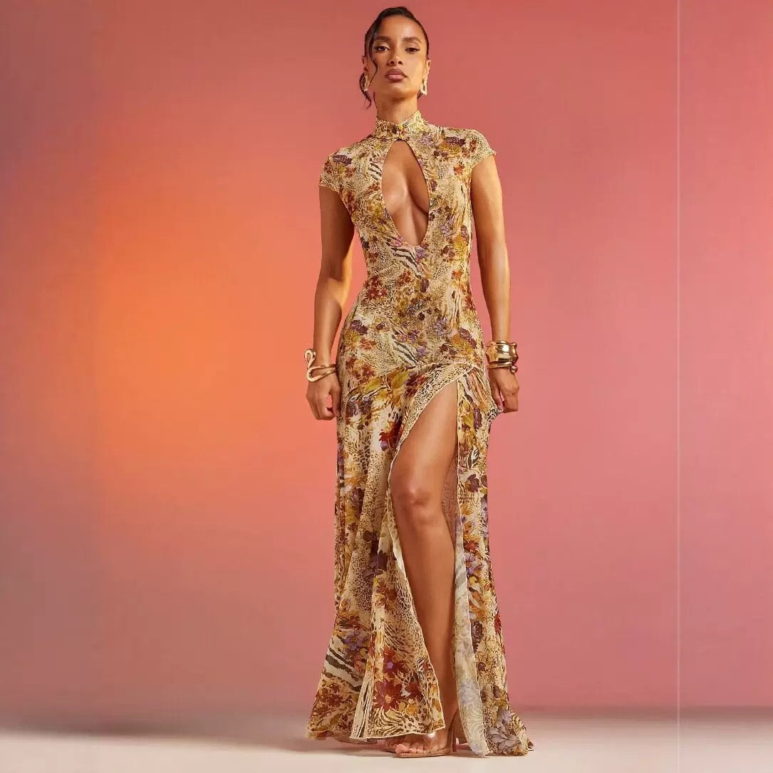 Golden Savannah Cutout Maxi Dress