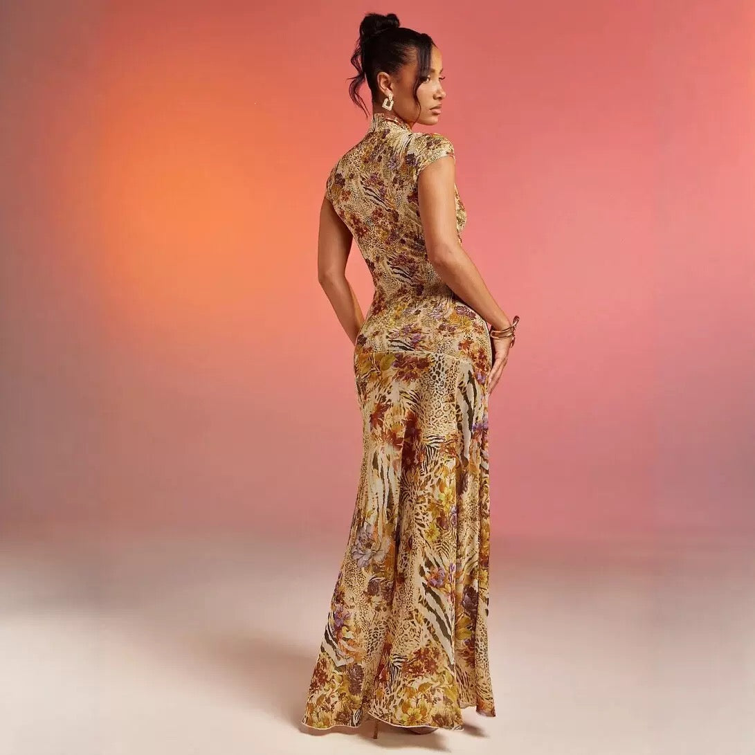 Golden Savannah Cutout Maxi Dress