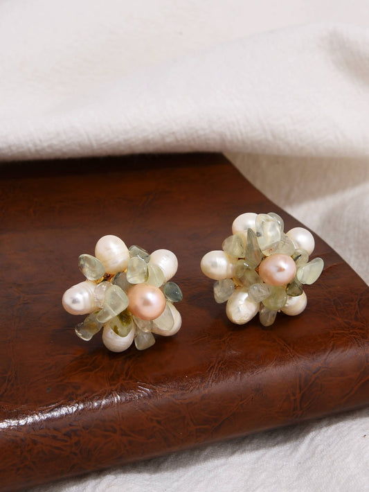 Crystal Bloom Pearl Cluster Studs