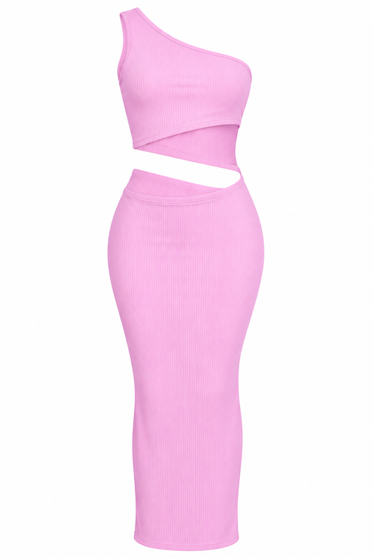Bubblegum Bliss One-Shoulder Midi Set