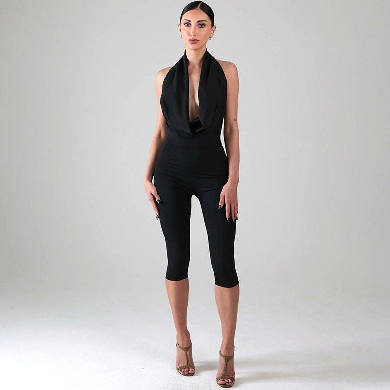 Midnight Muse Halter Capri Jumpsuit