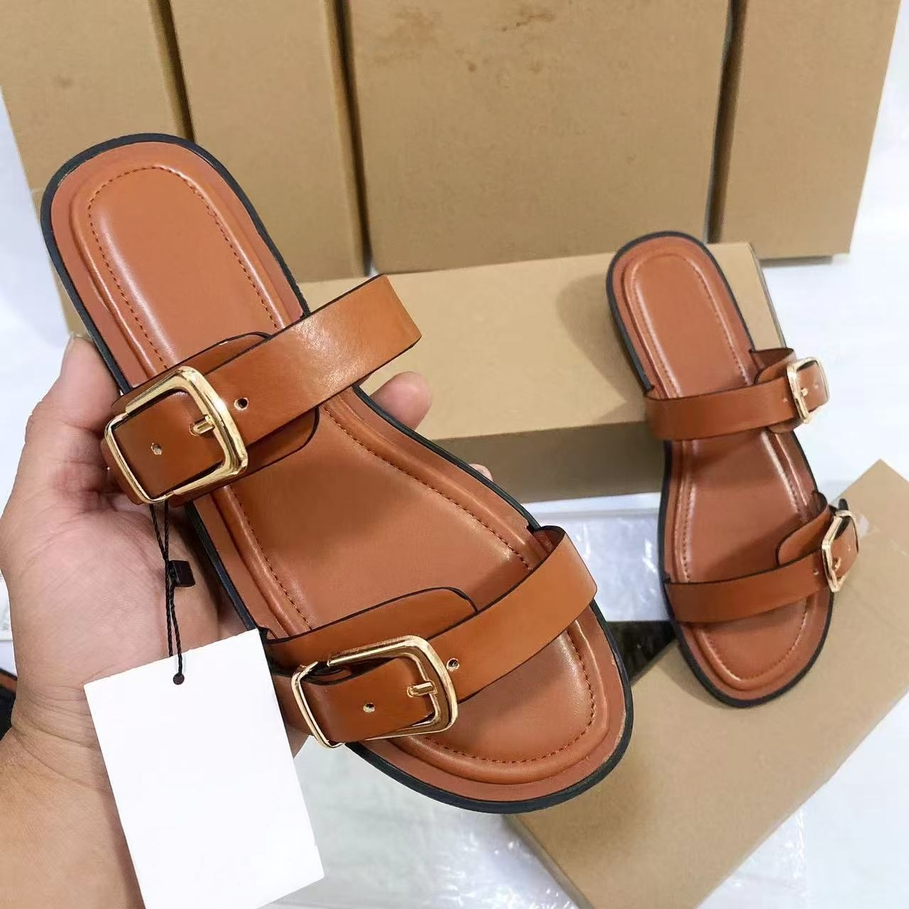 Sienna Double Buckle Slides
