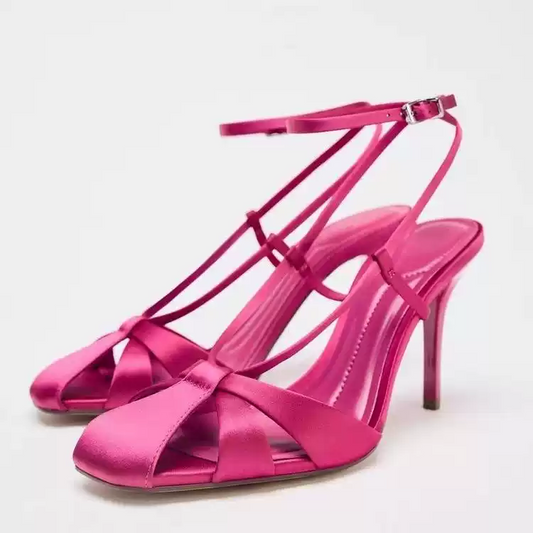 Fuchsia Satin Cross Heels